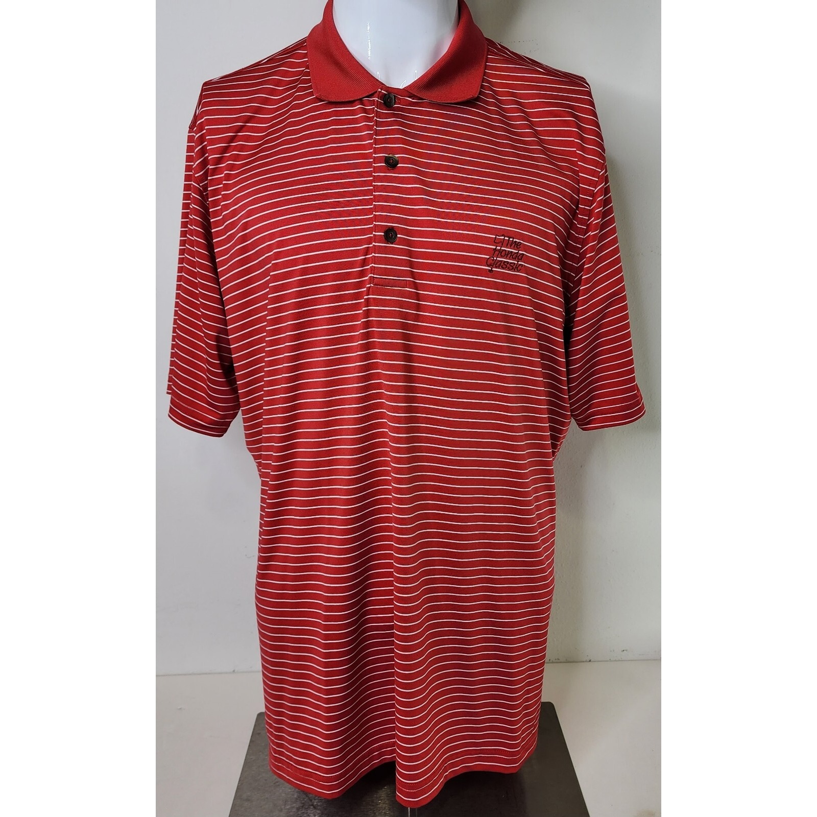 Fairway  Greene Shirt Mens Large Red White Stripe The Honda Classic Golf Polo